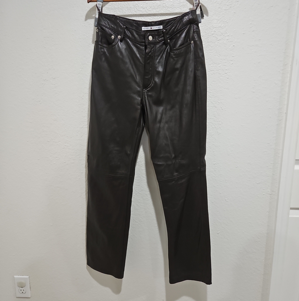 Tommy Hilfiger Genuine Leather Pants Women’s 8 Dark Brown Straight Leg Vintage